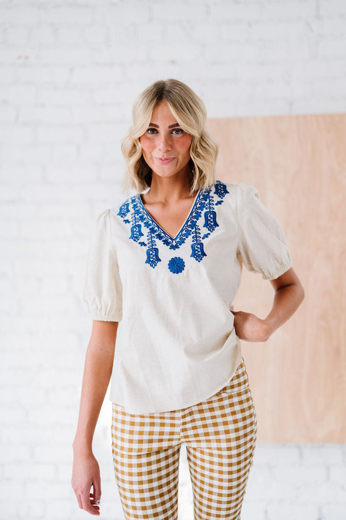Apply Now Embroidered Top